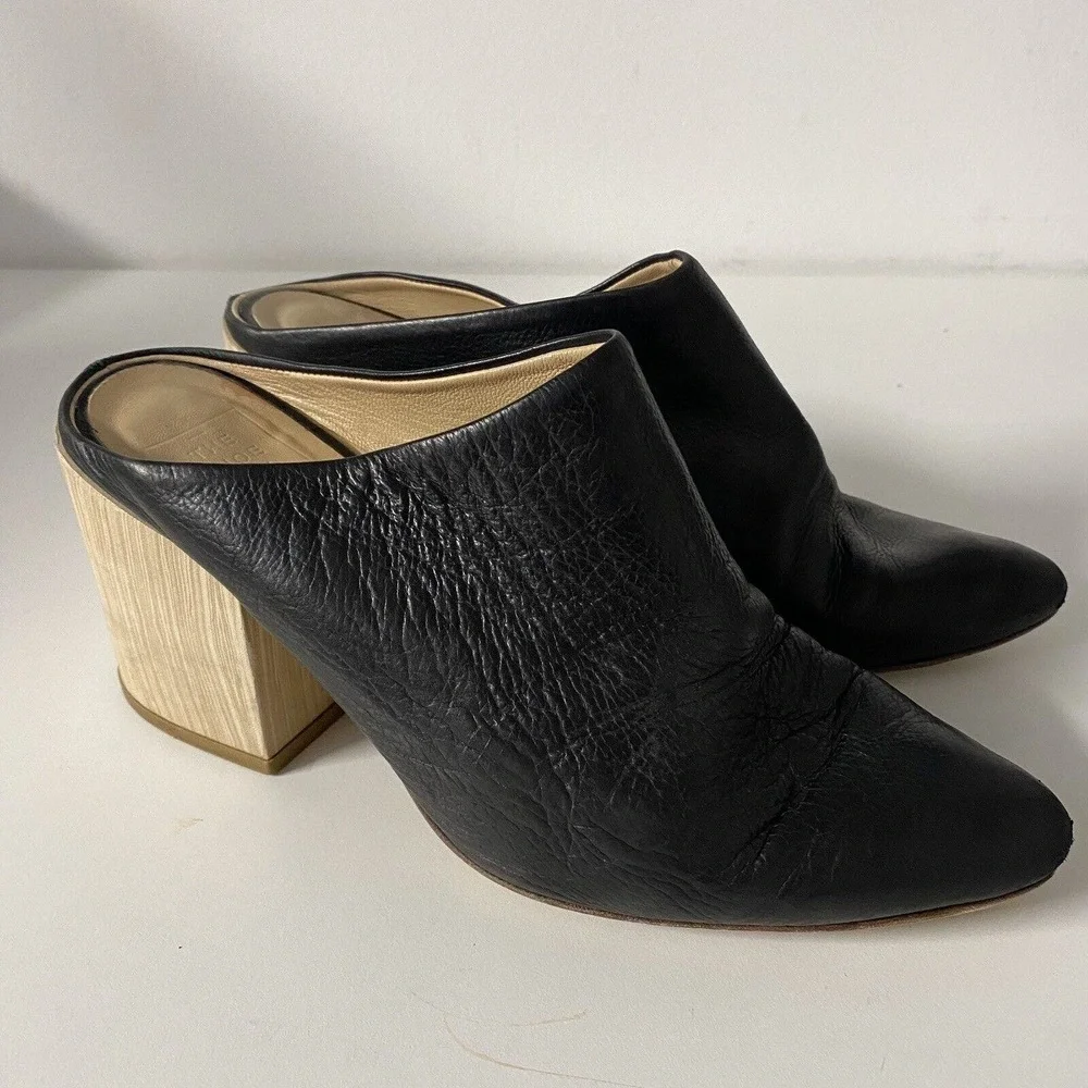 The Shoe Box Black Slip On Leather Almond Toe Mule Block 3